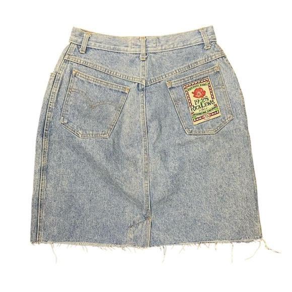 Vintage Dresses & Skirts - VINTAGE Denim Mini Jean Skirt Rica Lewis Raw Hem Vtg Size 44 / US 12